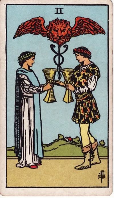 Two of Cups, from the Rider-Waite tarot deck