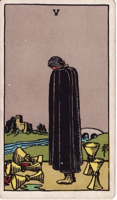 Five of Cups, from the Rider-Waite tarot deck