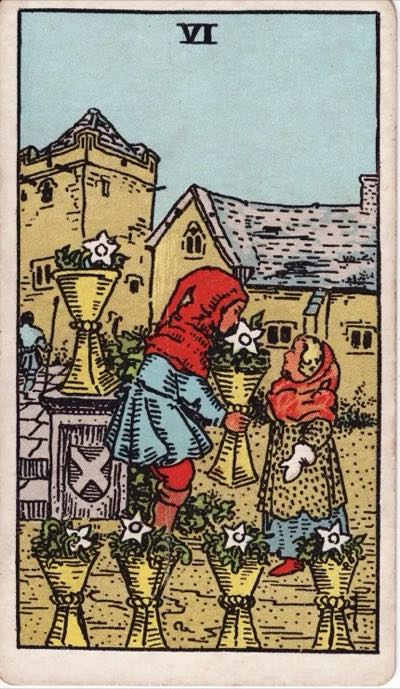 Six of Cups, from the Rider-Waite tarot deck