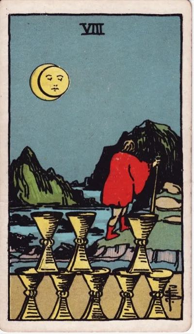 Eight of Cups, from the Rider-Waite tarot deck