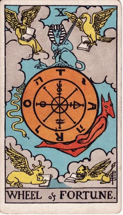 Wheel of Fortune, from the Rider-Waite tarot deck