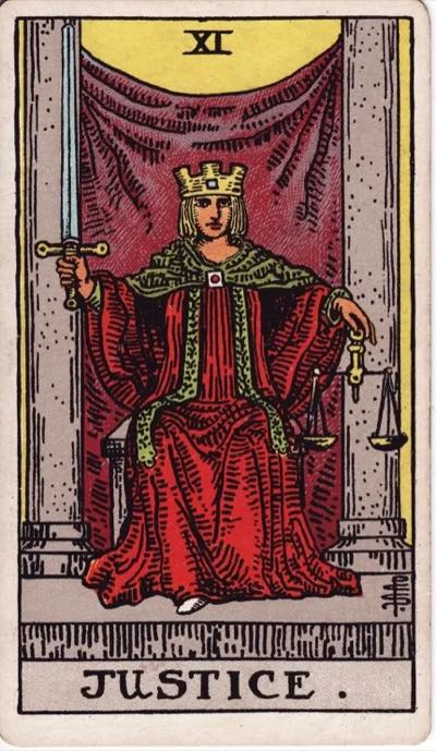 Justice, from the Rider-Waite tarot deck