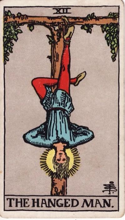 The Hanged Man, from the Rider-Waite tarot deck
