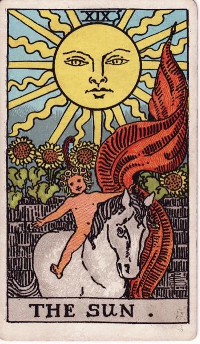 The Sun, from the Rider-Waite tarot deck