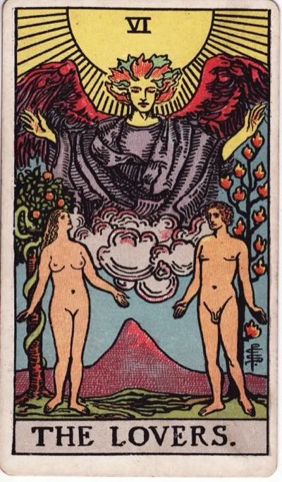 The Lovers, from the Rider-Waite tarot deck