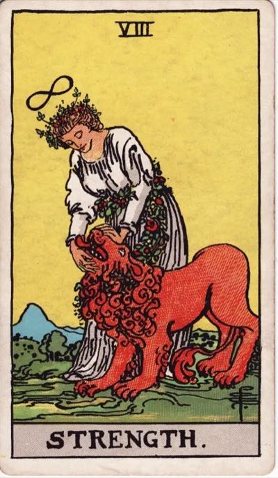 Strength, from the Rider-Waite tarot deck