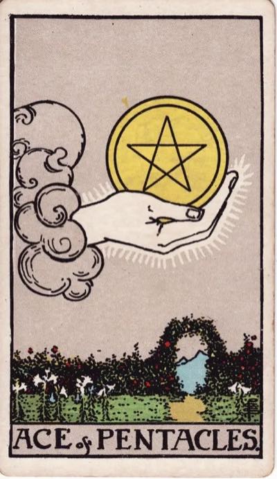 Ace of Pentacles, from the Rider-Waite tarot deck