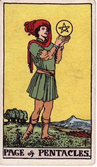 Page of Pentacles, from the Rider-Waite tarot deck