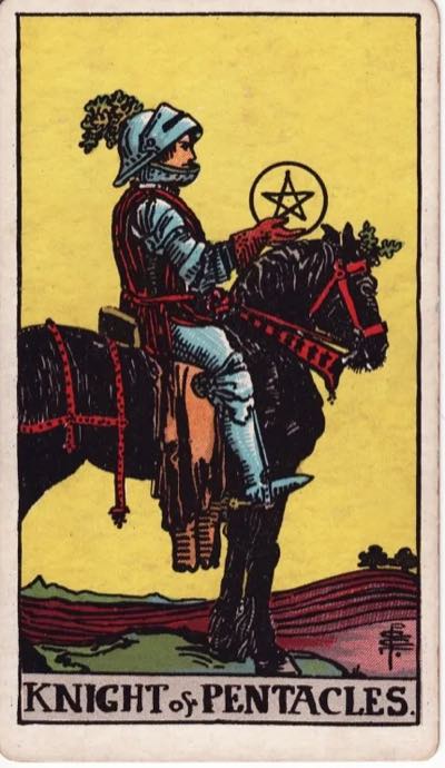 Knight of Pentacles, from the Rider-Waite tarot deck