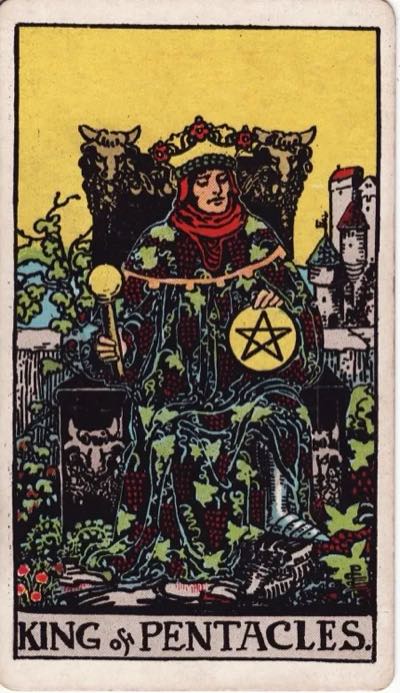 King of Pentacles, from the Rider-Waite tarot deck
