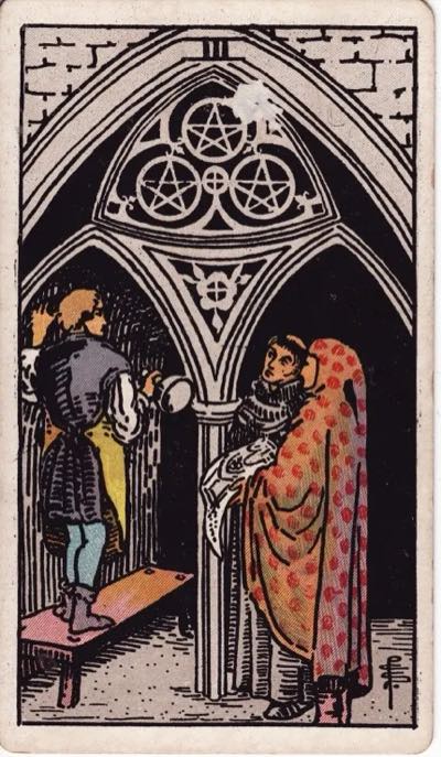 Three of Pentacles, from the Rider-Waite tarot deck