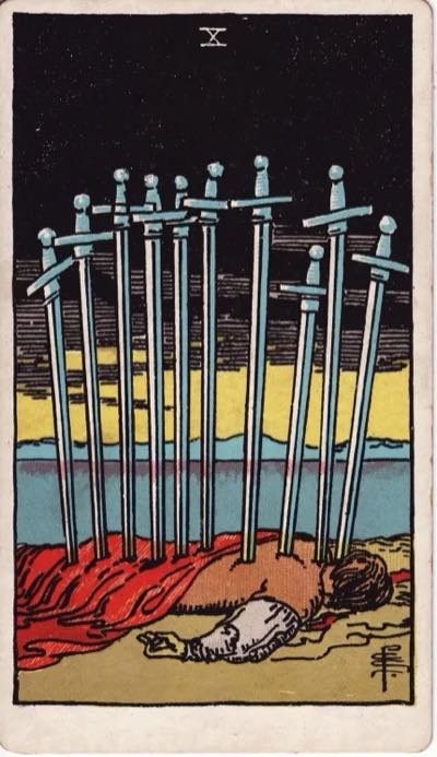 Ten of Swords, from the Rider-Waite tarot deck