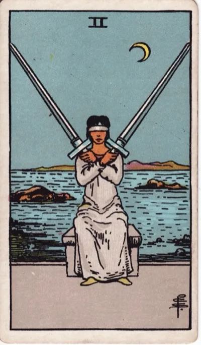Two of Swords, from the Rider-Waite tarot deck