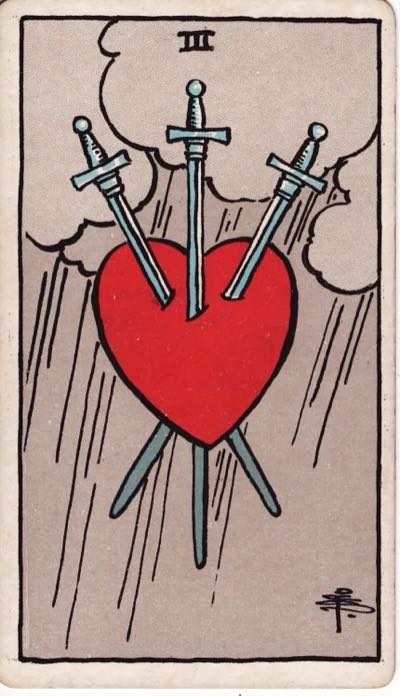Three of Swords, from the Rider-Waite tarot deck