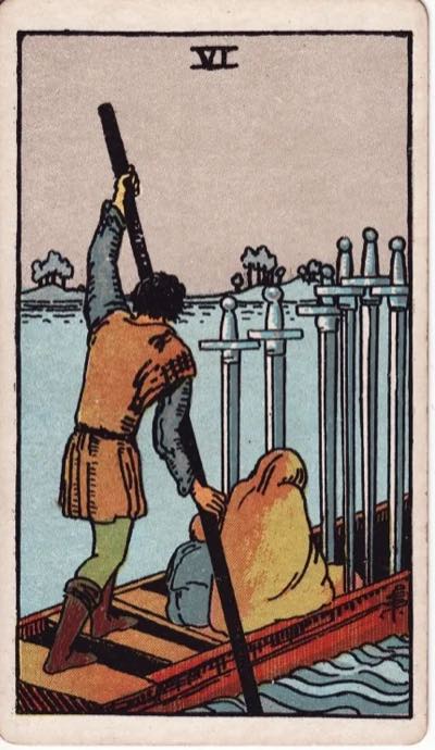 Six of Swords, from the Rider-Waite tarot deck