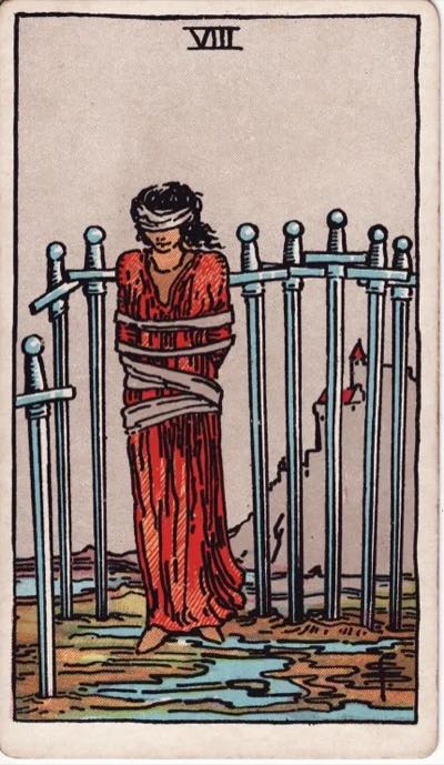Eight of Swords, from the Rider-Waite tarot deck