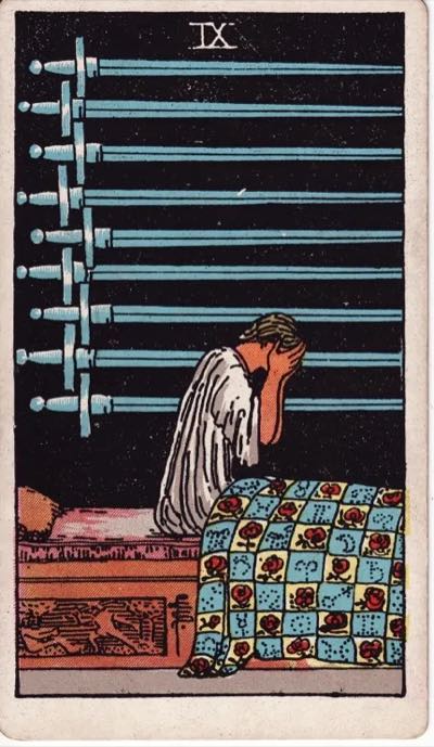 Nine of Swords, from the Rider-Waite tarot deck