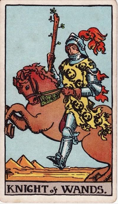 Knight of Wands, from the Rider-Waite tarot deck