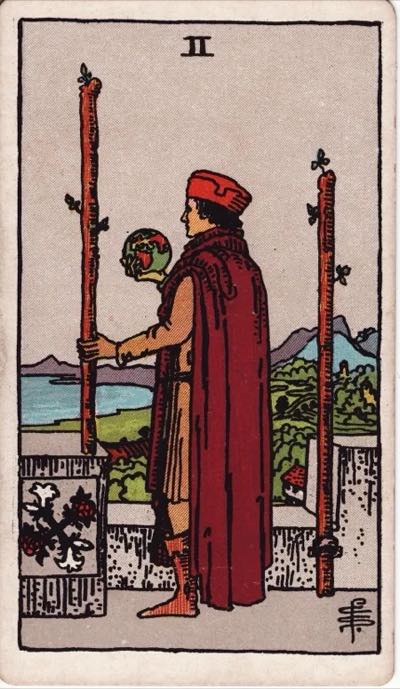 Two of Wands, from the Rider-Waite tarot deck