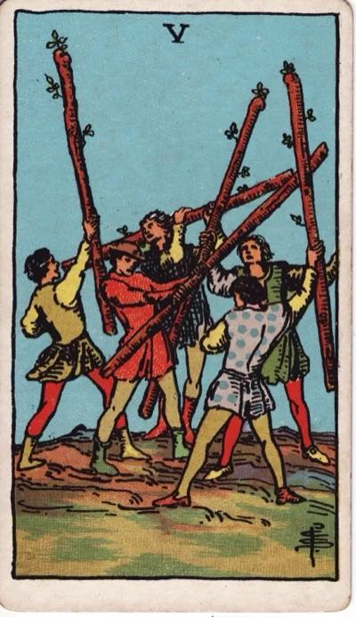 Five of Wands, from the Rider-Waite tarot deck