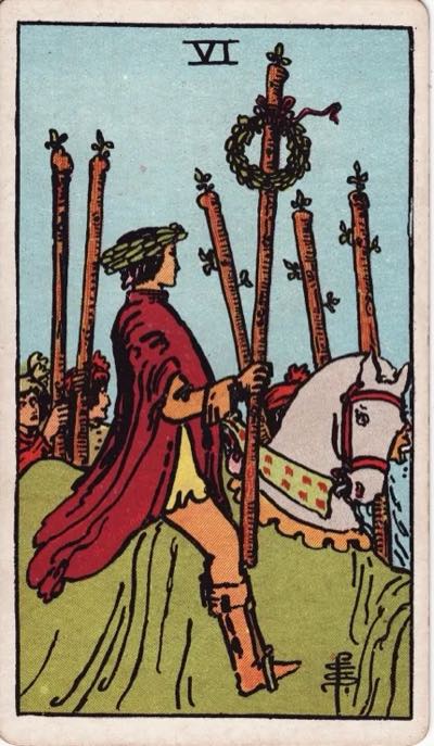 Six of Wands, from the Rider-Waite tarot deck